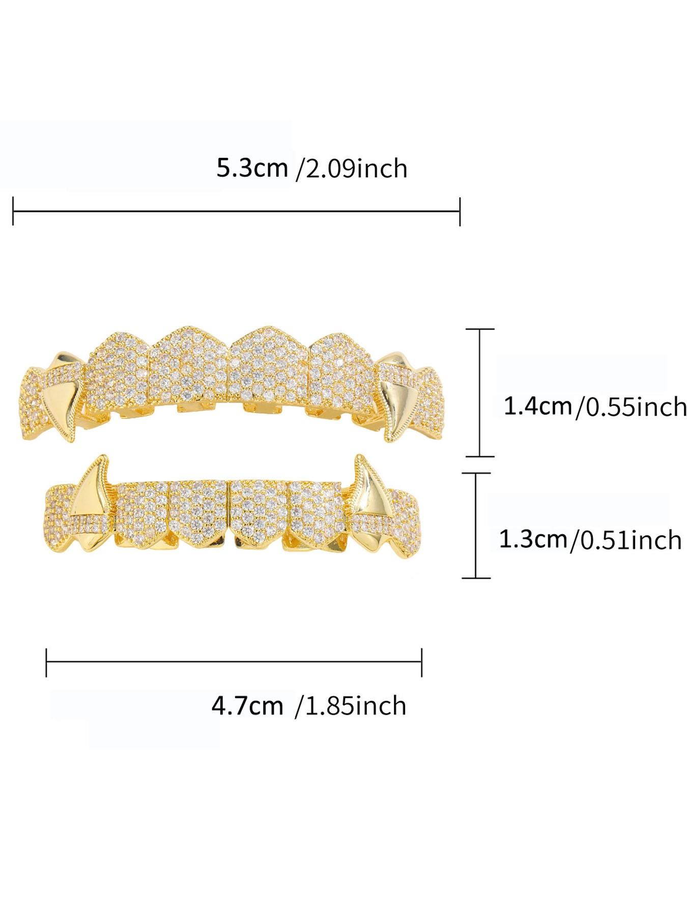 Hip-Hop Fashion Sharp Tooth Tiger Tooth Copper Micro-Set Zircon Decorative Shiny Stage Props, Nightclub Party Jewelry, Halloween Gift