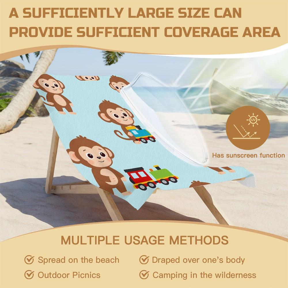 Cute Cartoon Monkey Beach Towel, Train/Easter Egg Monkey Style, Quick Dry Soft Skin-Friendly Absorbent, Sand Free Beach Towel for Pool Camping, Suitable for All People, Ideal Gift Choice