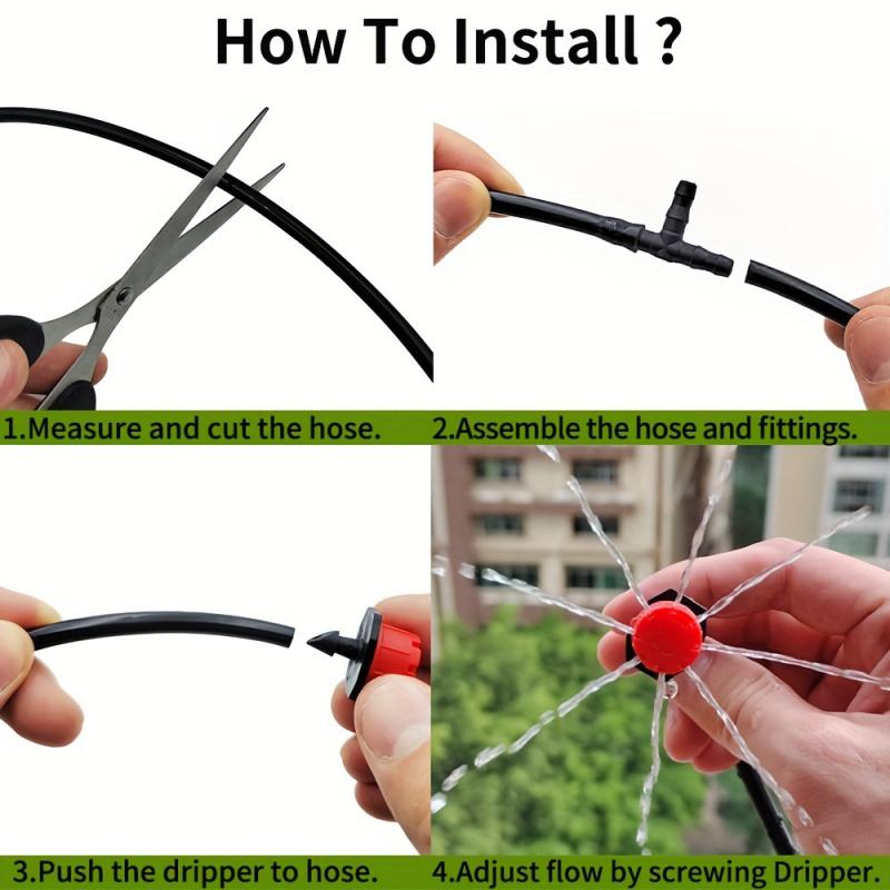 20m DIY automatic micro-drip irrigation kit, adjustable 4/7inch plastic hose with universal connectors, no electricity or batteries required, suitable for gardens and greenhouses