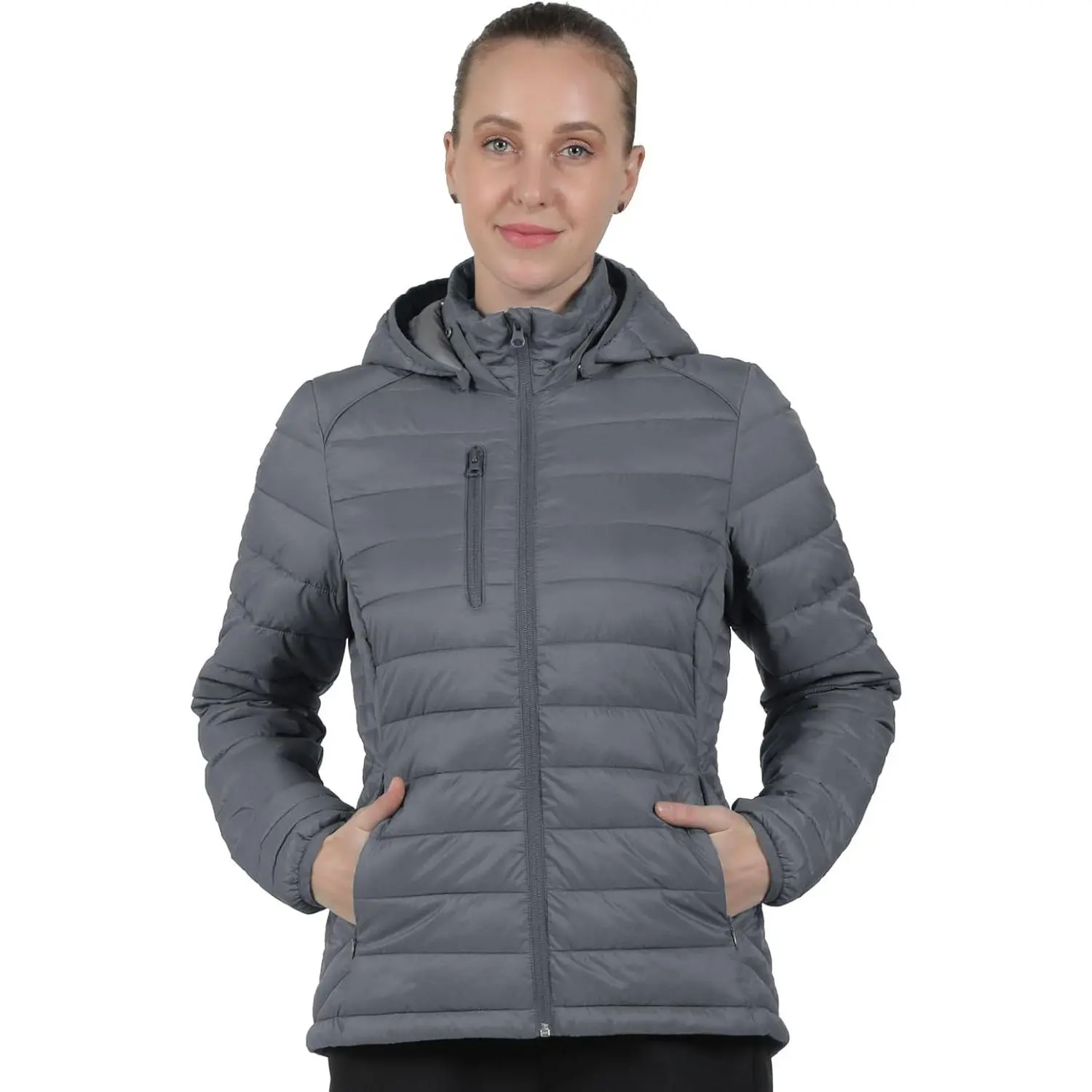 fit space Women's Puffer Jacket Synthetic Insulated Down Quilted Lightweight Coat with Hooded Water Resistant Packable