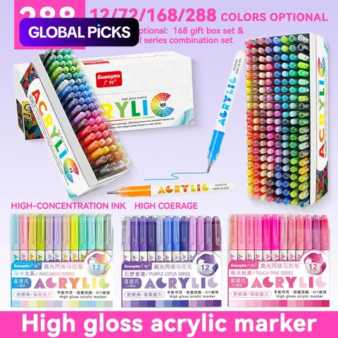 12/72/168/288 Color High Gloss Acrylic Gel Pen Set, Art Supply, 1.0mm Hard Tip, High Concentration Ink, Ideal for Wood, Ceramic, Metal, Glass, Rock Art #GLOBAL PICKS
