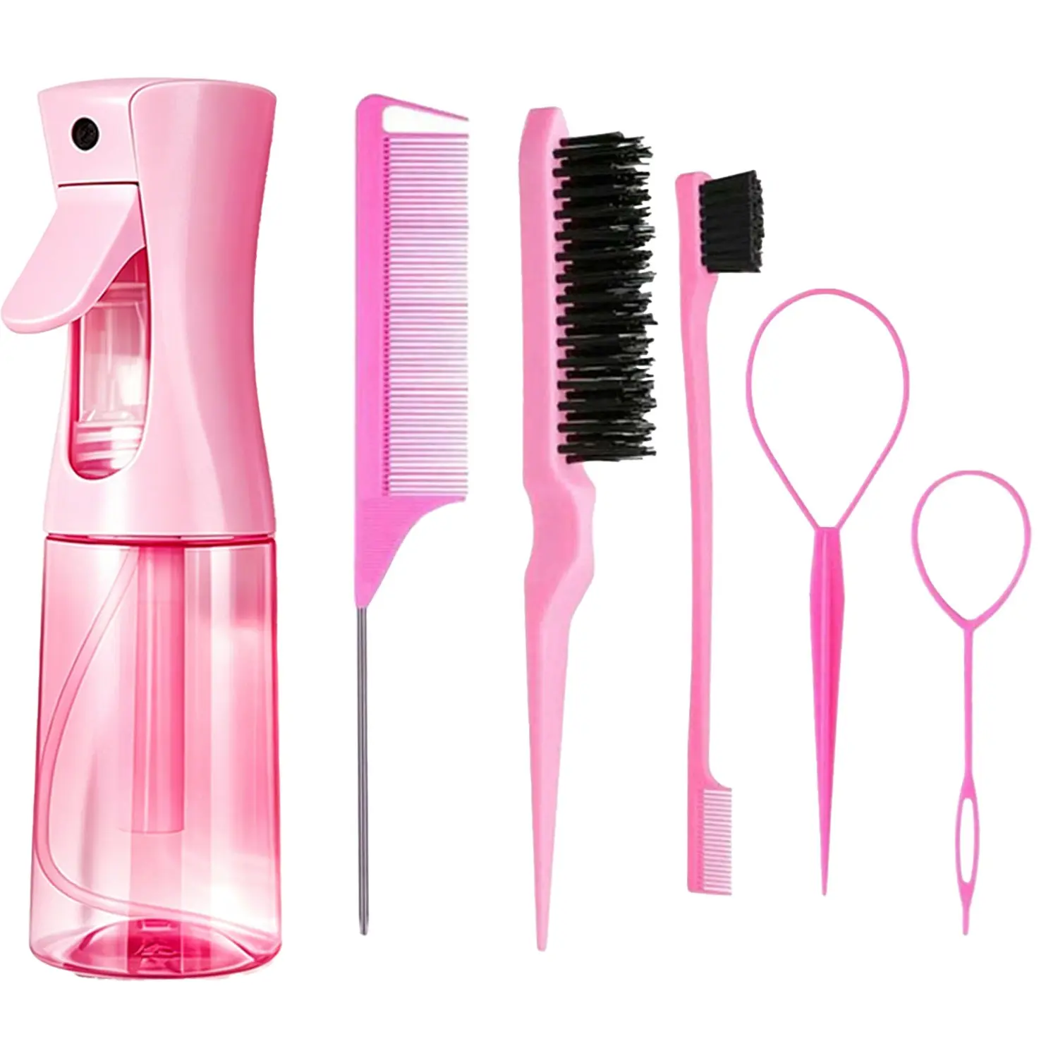 Hair Styling Tools Set, Heatless Styling Tools, Hair Styling Kit for Baby Hair, Ponytail & Braids, Barber Salon Hairdressing Accessories for Women & Girls, Including Hair Combs and Curly Hair Brush