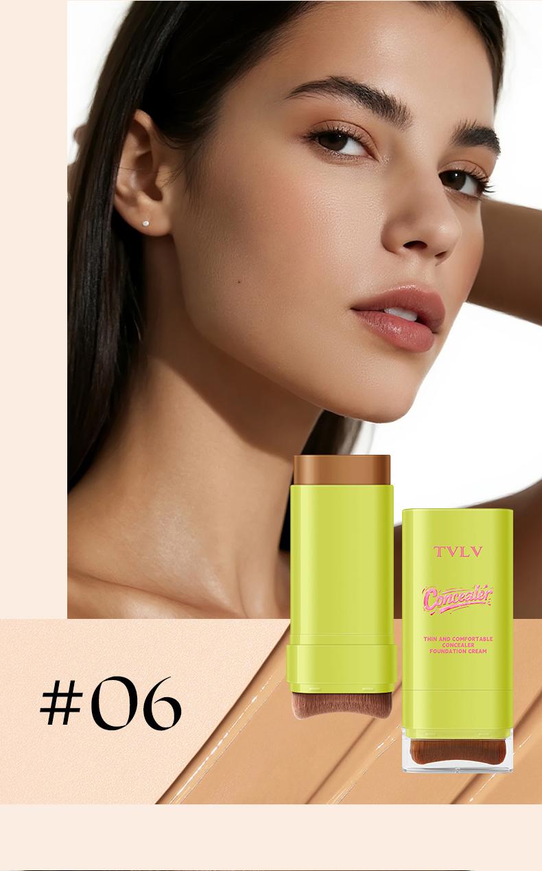 2-in-1 Concealer Foundation Stick with Built-in Brush, Long-Lasting Waterproof Matte Full Coverage, Crease & Sweat-Proof, Compact Portable, Includes Free Makeup Brush, Ideal for Daily & Party Use