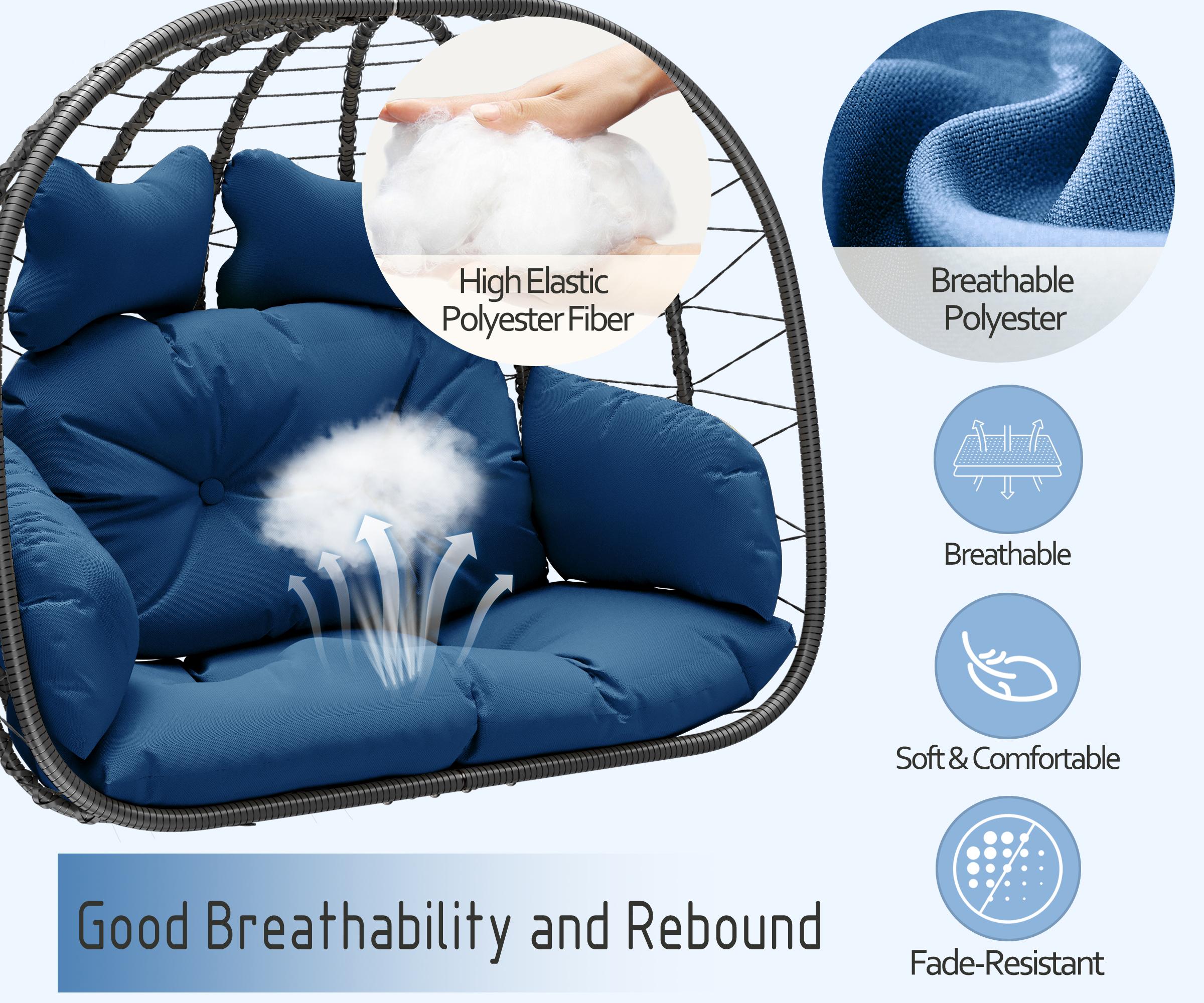 Double Egg Swing Chair with Stand- 600/700 lbs Weight Capacity, Outdoor Indoor Wicker Rattan Hanging Egg Chair with Cushion, Porch Swing Patio Furniture