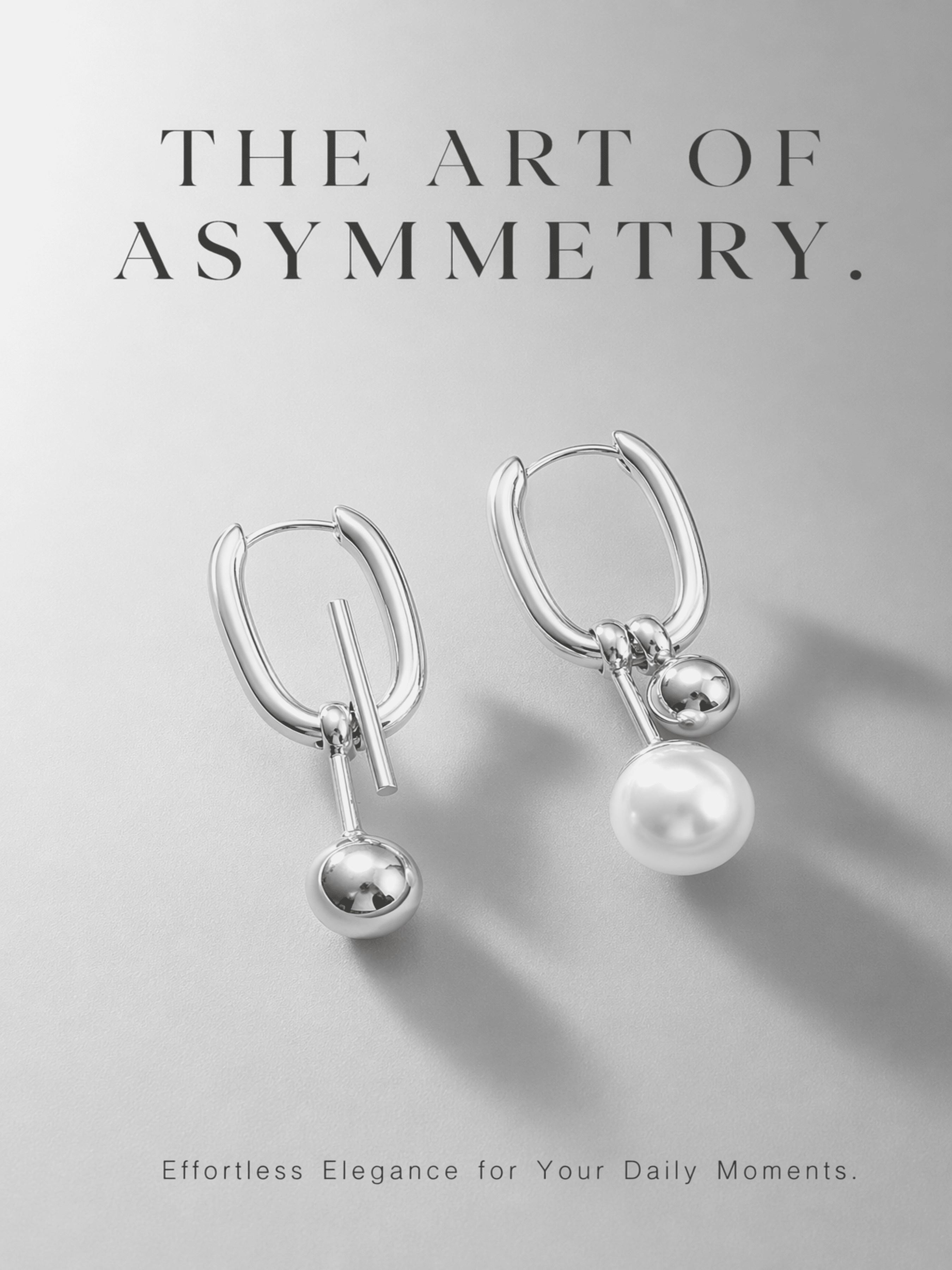 Asymmetrical Pearl Drop Earrings, Minimalist U-Shaped Metal Design, Enhances Facial Shape, Elevates Daily Details
