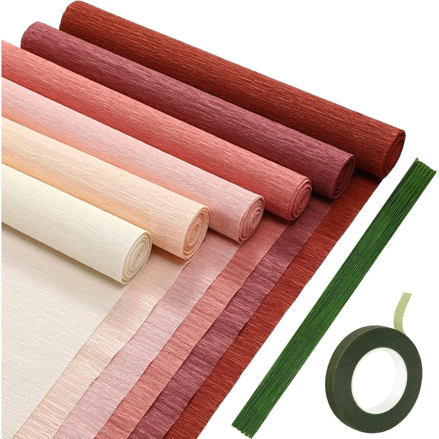 57 Pcs Crepe Paper Flower DIY Kits 6 Rolls 35g Papel Crepe Sheets 50 Pcs Floral Iron Wire 10 Inch x 8 Feet 1 Roll 50 Meter for Birthday Party Wedding(Pink Series)