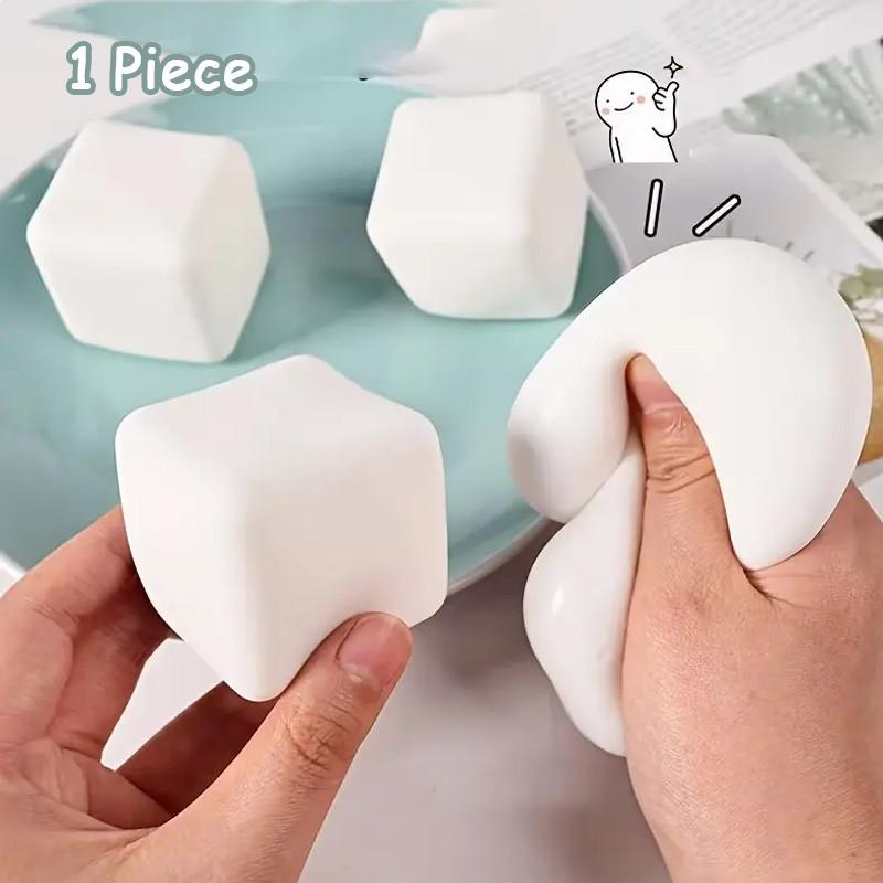 🤍 Clean Girl Desk Pet | Aesthetic Tofu Block Squishy | Minimalist Fidget Accessory