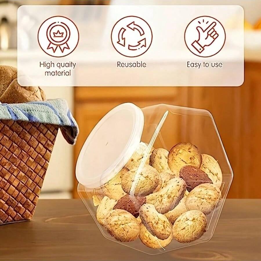 Transparent Plastic Snack Container, 78 Oz Capacity, Hexagonal Shape with Lid, Ideal for Kitchen Countertop, Candy Buffet, Home Storage Box