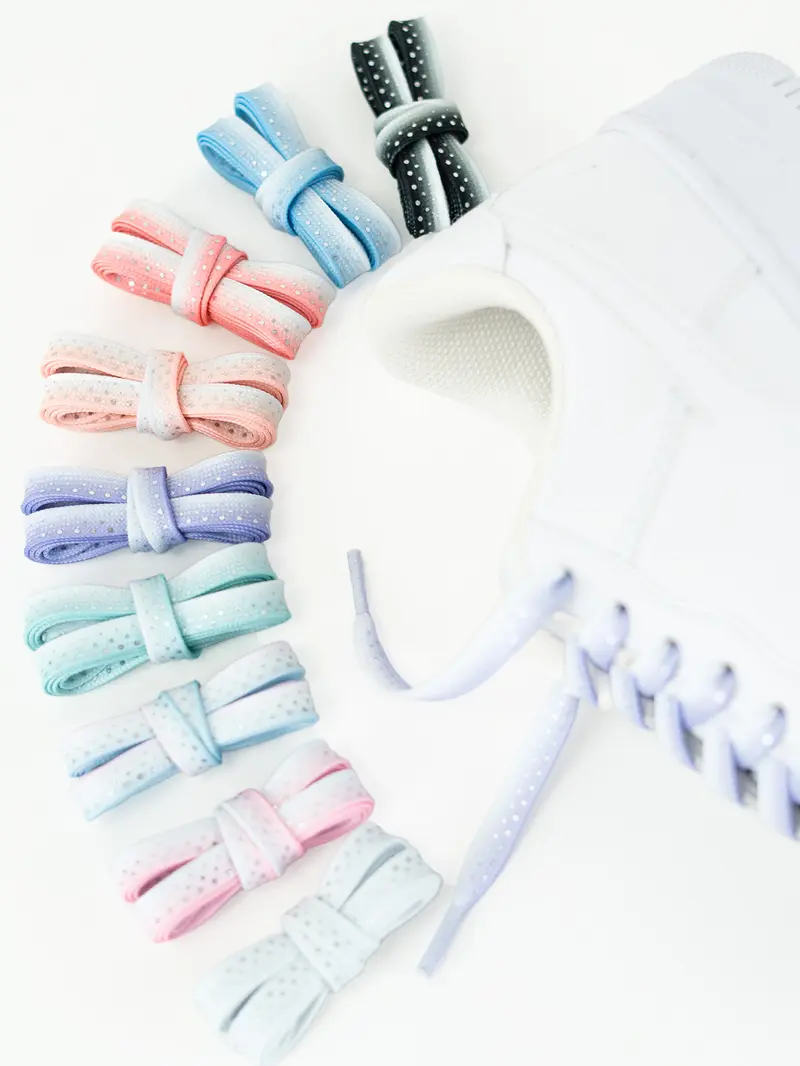 Pair of 8mm Wide Personalized Shoe Laces, Multicolor Ink Splatter Silver Color Casual Versatile Shoelaces, Stylish and Durable