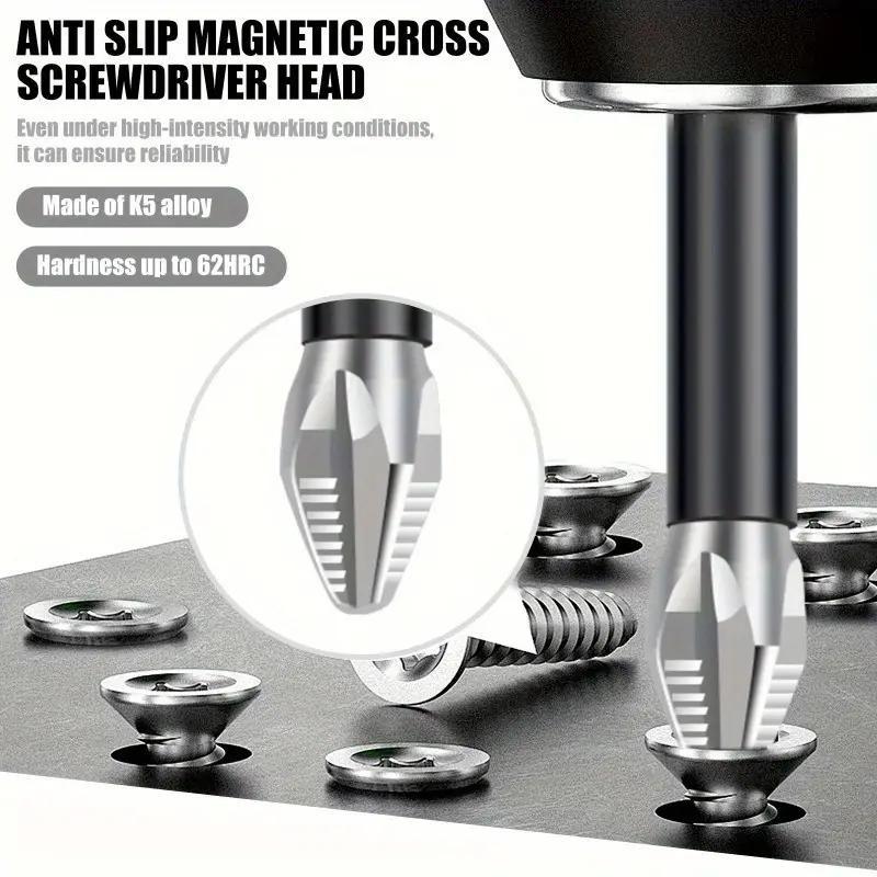 5pcs Magnetic Screwdriver Set, Steel Shockproof Cross Head, Anti-Impact Non-Slip Hex Shank, Strong Magnet Tip, Durable Tool Kit