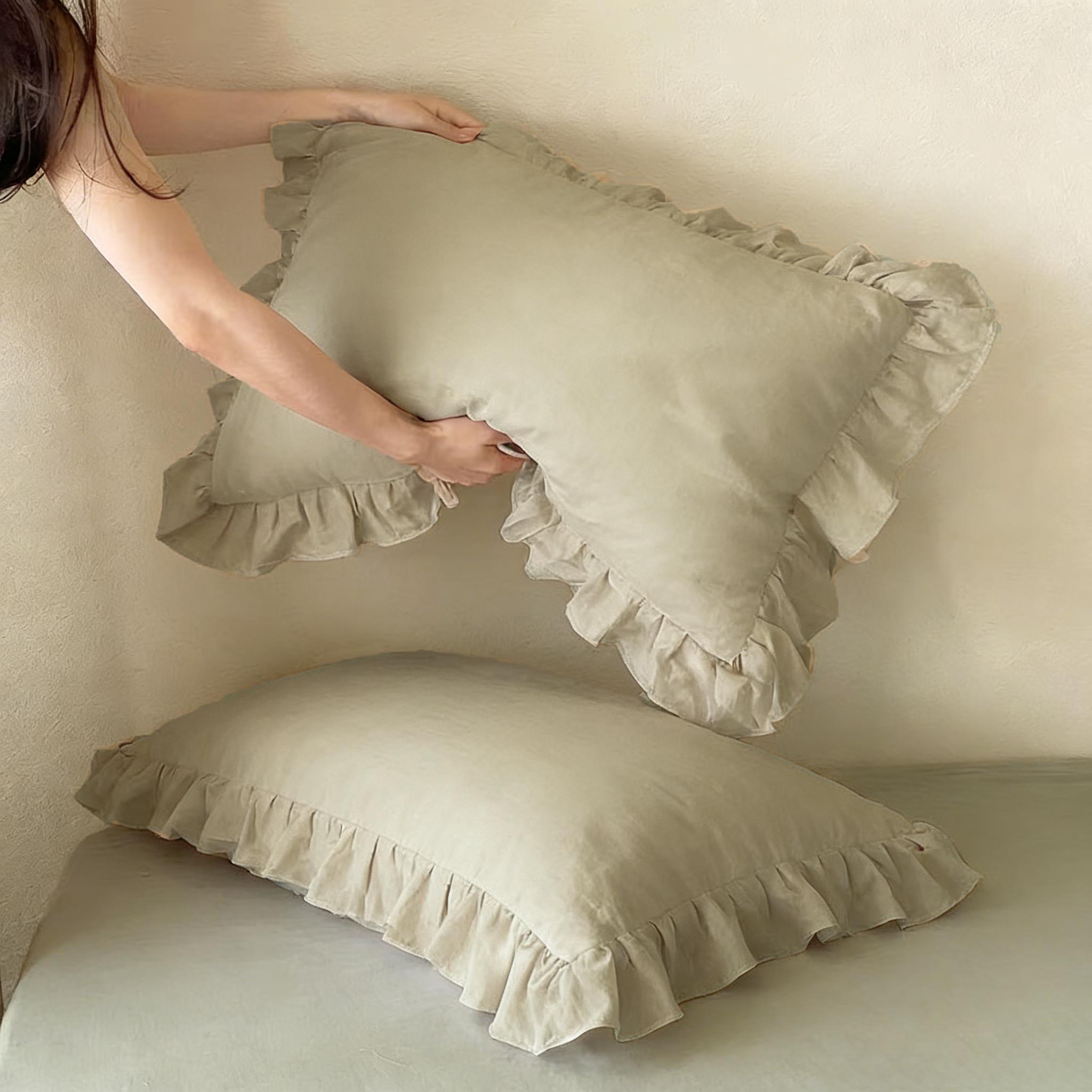 Premium Solid Color Ruffled Pillowcase Set, Soft Breathable, Benefits Hair Skin Sleep, Essential Home Bedding Item