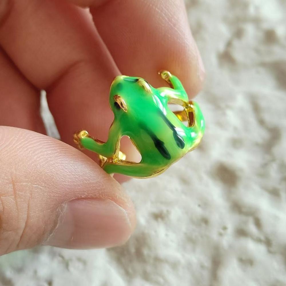 New Fashion Green Frog Open Rings For Women Men Metal Cute Animal Adjustable Finger Ring Jewelry Birthday Party Gifts For Women