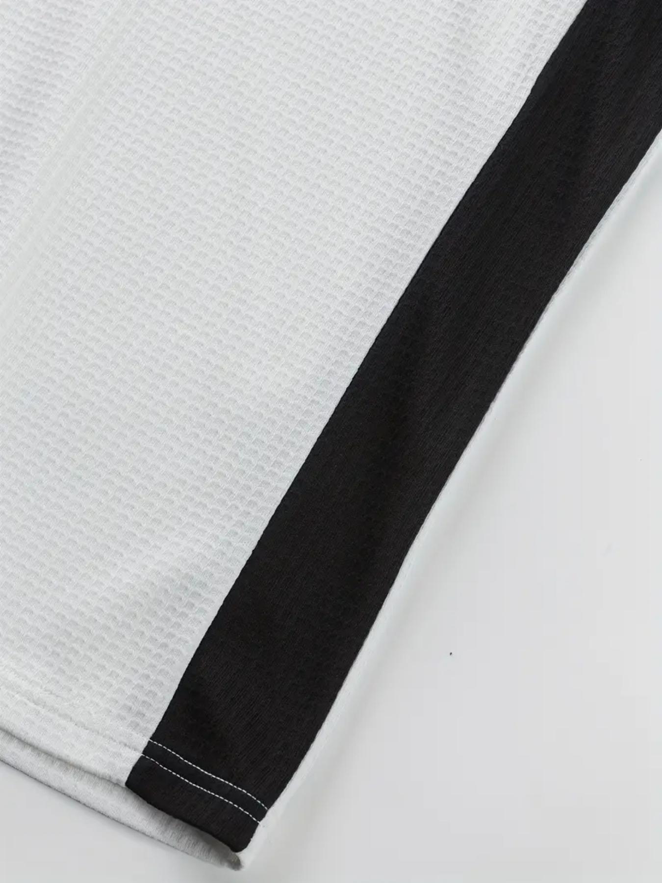 Men's Patchwork Henry Shirt, Casual Long Sleeve, Elastic Polyester Fabric, Button Details, Perfect for Outdoor Activities & Leisure Wear