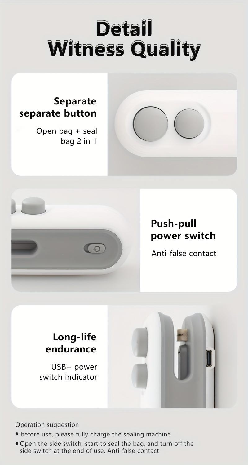 【FaddishDeal】Mini snack bag sealing machine,2 in 1 heat USB rechargeable snack bag selaer,plastic Electric bag sealers, keep food fresh. Portable Sealer Picnics