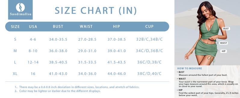 FISOEW Womens Tummy Control Tankini Swimsuits 2 Piece V Neck Criss Cross Drawstring Skort Bottom Bathing Suits Swimming Tankinisuit High Waist Swimwear