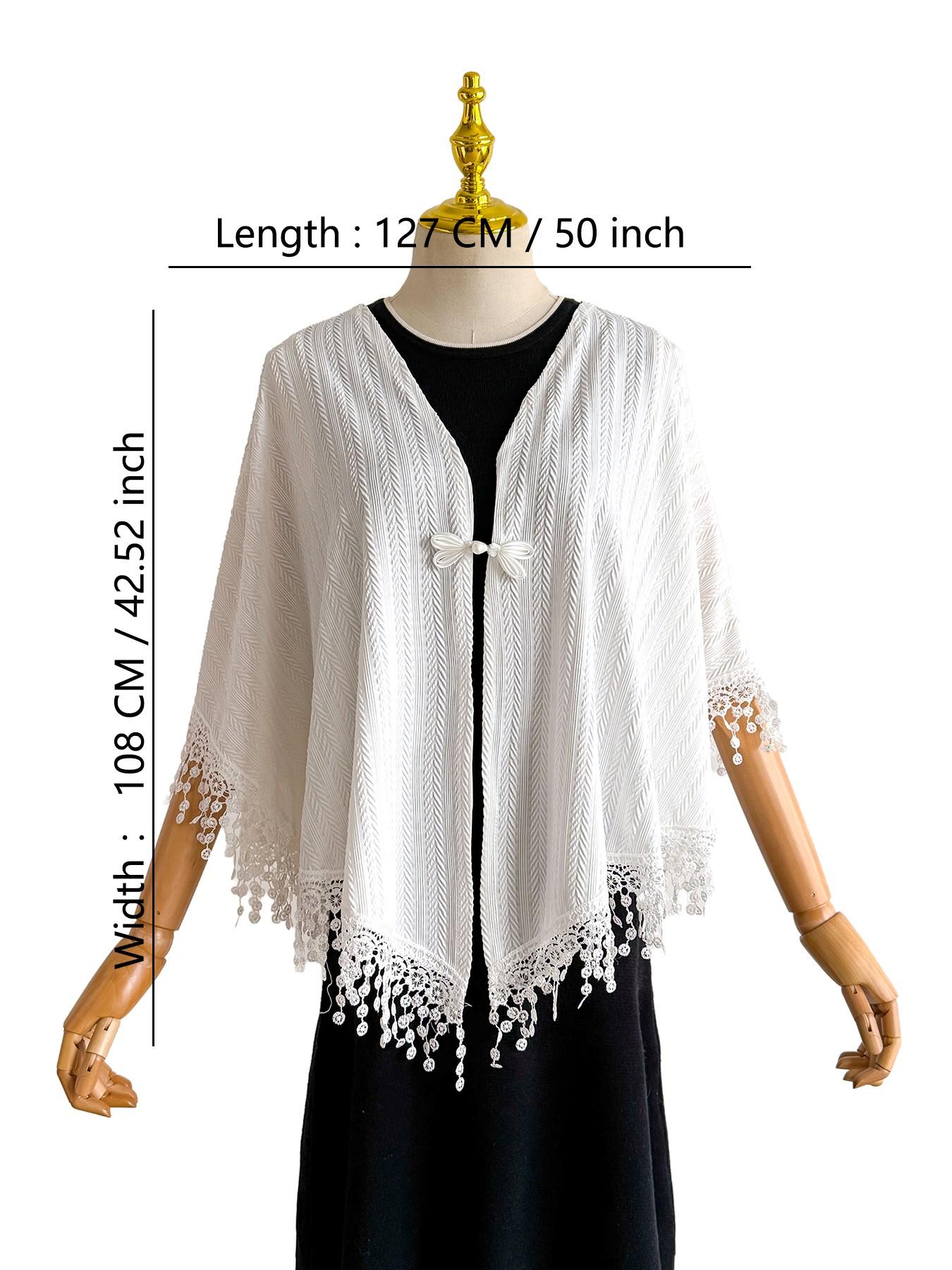 Women's Plain Fashionable Lace Scarf, Comfortable Layered Wear for Casual Formal Occasions, Large Size Sun Protection Shawl, Fringe Trim Shawl