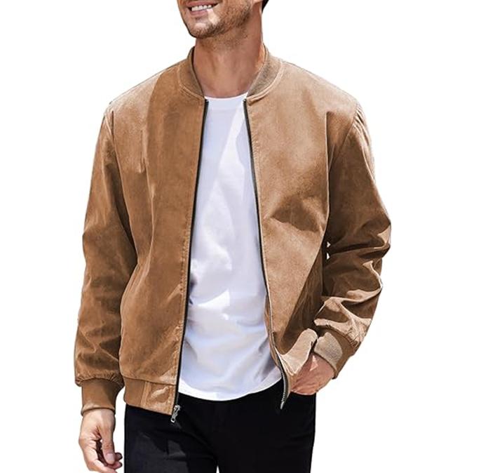COOFANDY Men's Casual Sports Jacket Retro Lightweight Suede Baseball Jacket, Fashionable Street Style Jacket, Suede Fabric Fashionable Comfortable Jacket, Men's Top Coat, Men's Jacket Coat