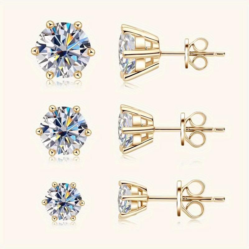 A Pair of 0.3 Carat / 0.5 Carat / 1 Carat / 2 Carat 925 Silver Six-Claw Moissanite Earrings for Men And Women, Featuring a Stylish And Classic Minimalist Design, Suitable for Everyday Wear And As Gifts for Birthdays Or Anniversaries,