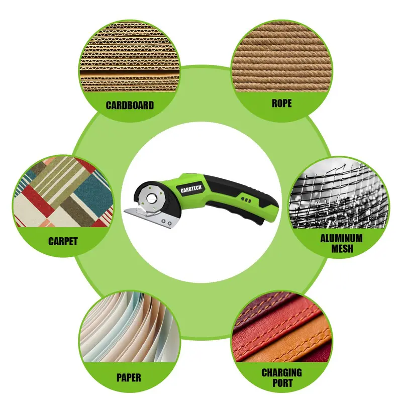 Gardtech Electric Scissors Cordless Rotary Cutter / Electric Box Cutter • Wireless Electric Scissors USB-Charging Electric Carton Cutter with Safety Lock • Fabric Scissors Electric Rotary Scissors for Cardboard, Carpet, Leather, Plastic • Sewing Tools