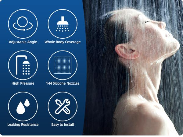 Hibbent Thickness Metal Rain Shower Head,  High Pressure Shower Heads, Square Large Bathroom Rainfall Shower Head with Adjustable Brass Ball Joint, Waterfall Full Body Coverage, Chrome