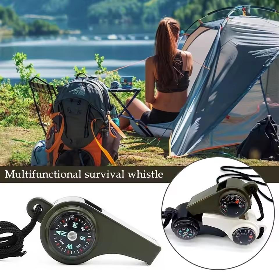 Multi-Function Safety Whistle - Loud High-Decibel Alarm, Compass & Thermometer for Camping, Hiking, Outdoor Adventures