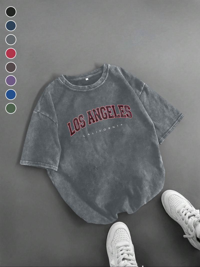 Men's Los Angeles Letter Print Short Sleeve Graphic Tee, Vintage Trendy Casual Round Neck T-shirt for Daily Wear, Men's Summer Outfit, Tops