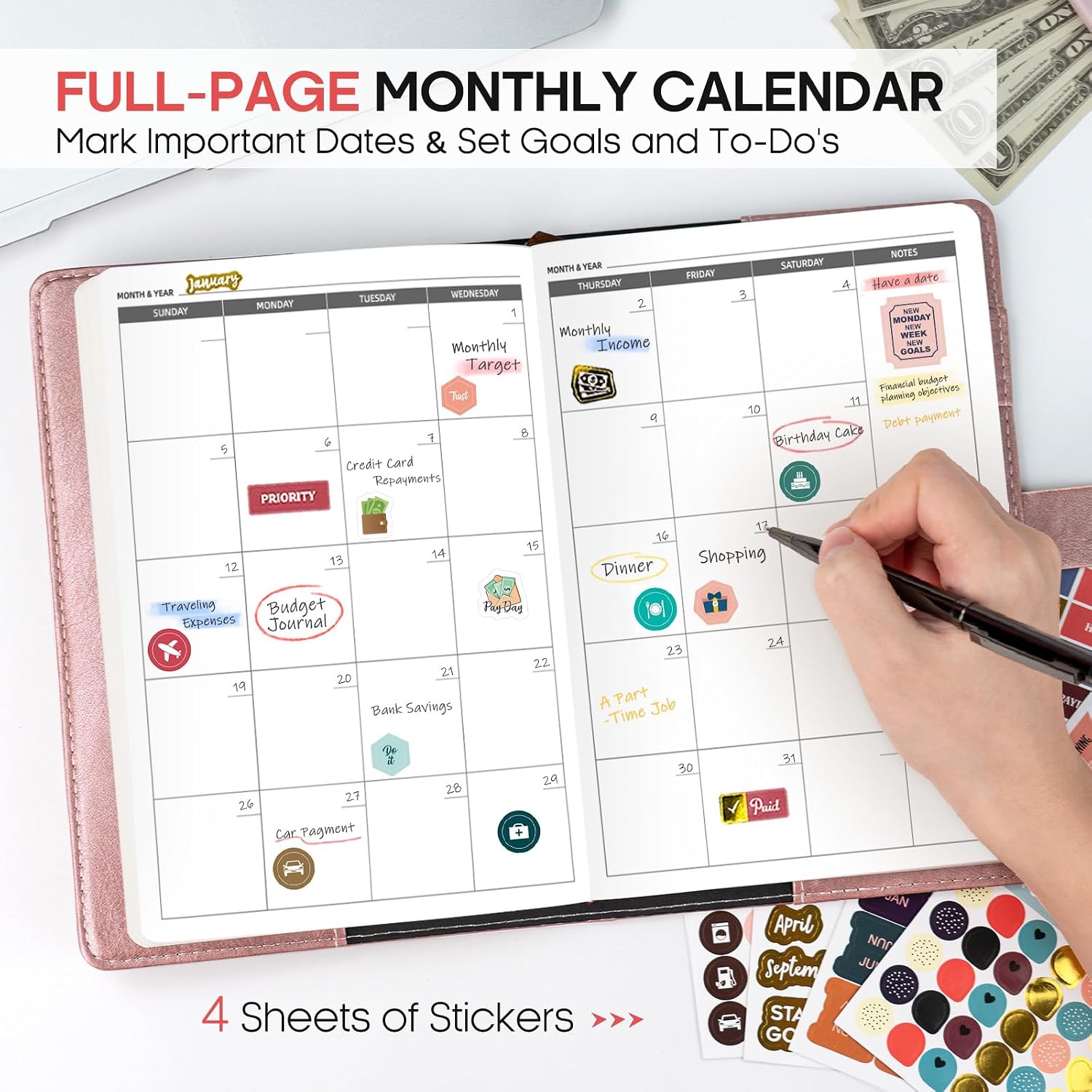 Budget Planner 2026 with Lock, Black | Monthly Budget Planner with Expense , Undated Financial Organizer to Manage , A5 Leather Budget Book