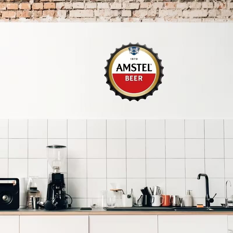 Vintage Beer Bottle Cap Metal Wall Art - 13.8" Round Tin Sign with Black Frame, Perfect for Bar, Pub, or Cafe Decor, Perfect for Room Decor