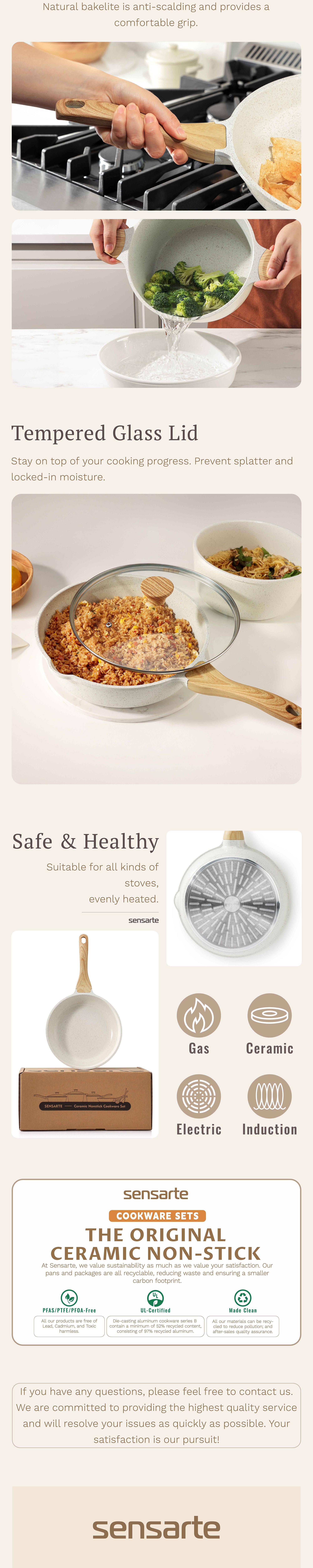 [Official]SENSARTE 5+12 Pcs Nonstick Induction Cookware,Pots and Pans Set, Non Toxic Cooking Set with Frying Pans & Saucepan, PFAS PFOA&PTEE Free