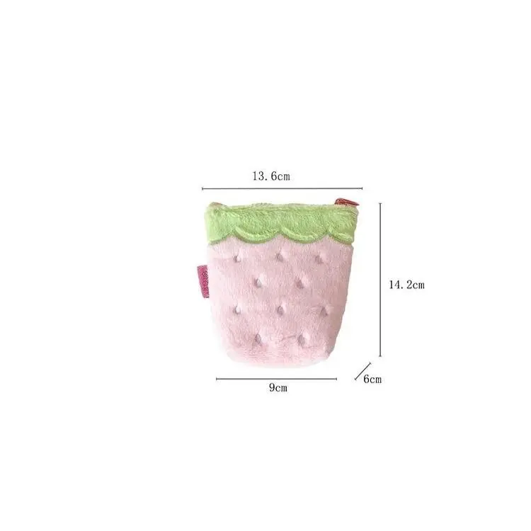 Cute Strawberry Plush Earphone Storage Bag Kpop Photocard Desk Organizer for Students Portable Earphone Case Pencil Pouch