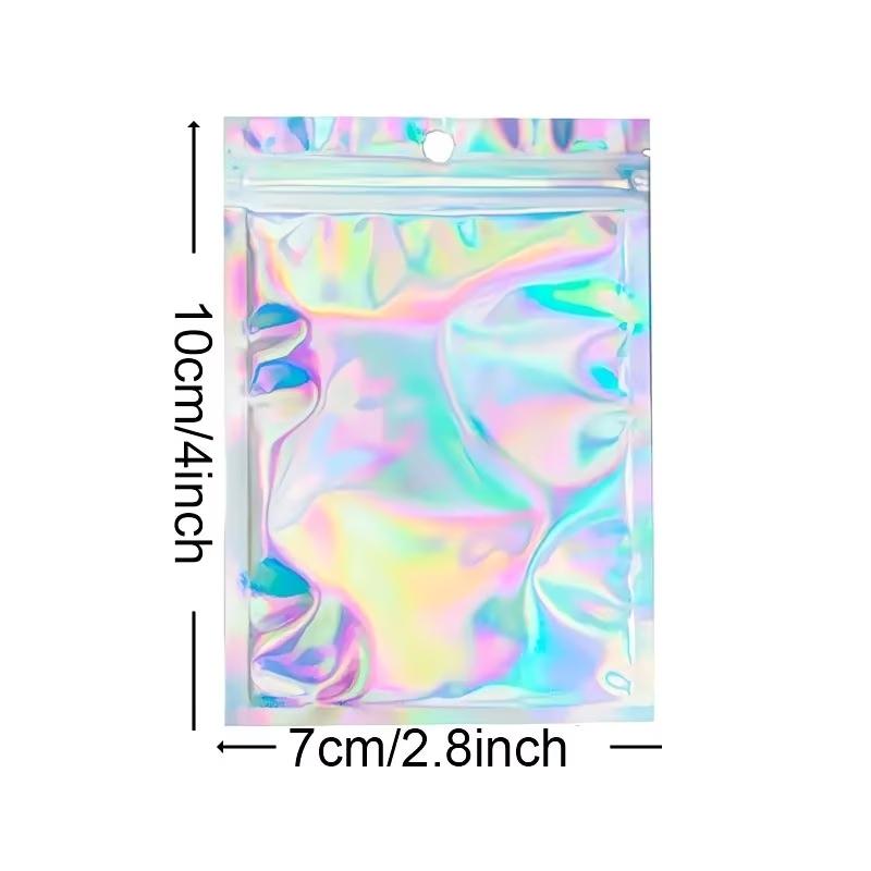 20pcs Re-Sealable Odor-Proof Bags, Holographic Aluminum Foil Food Candy Jewelry Screw Flat Zip Lock Bag, Resealable Zipper Bags, Durable Storage Solution
