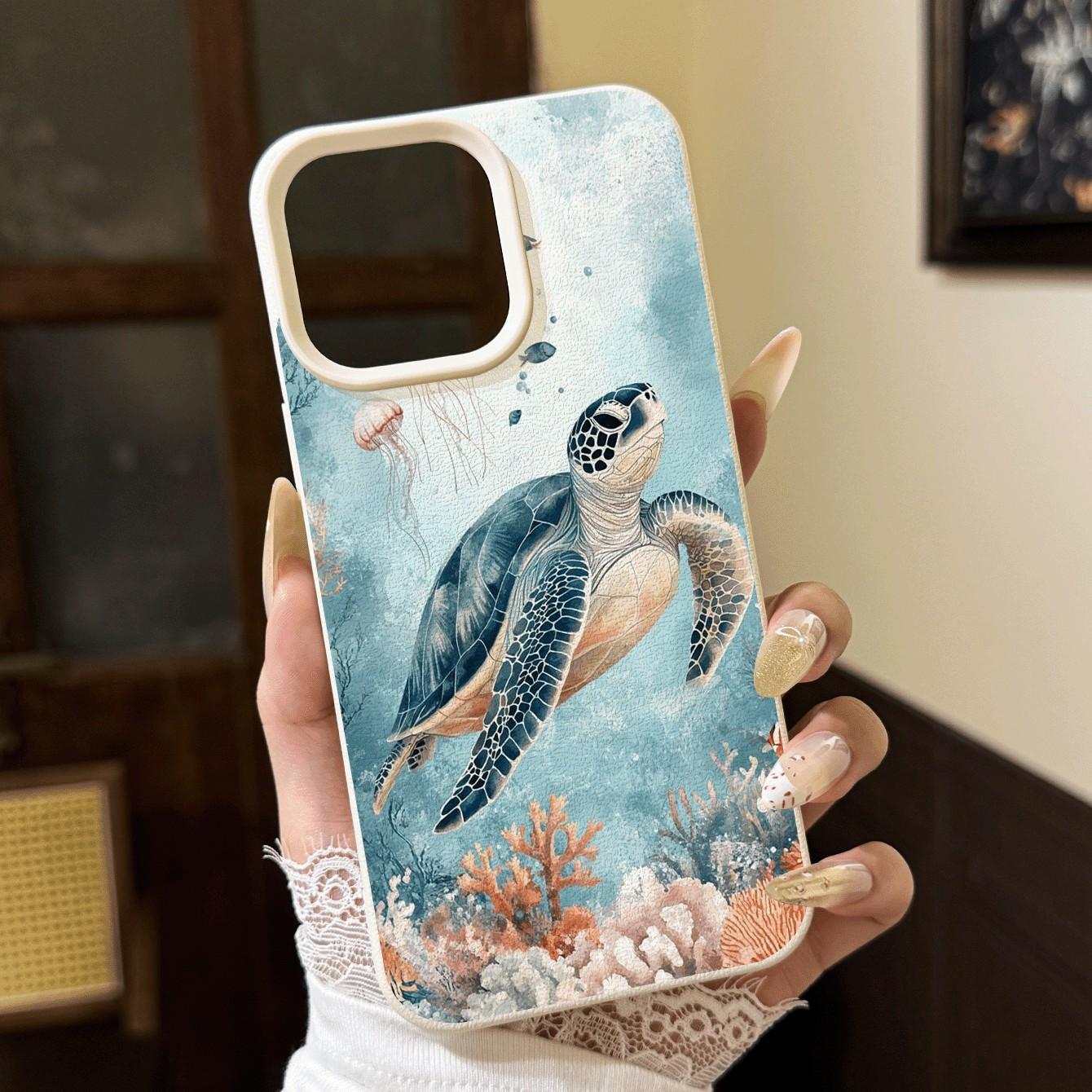 1pc Deep Sea Turtle Coral Pattern Phone Case, Ultra Shockproof, Compatible with Samsung S10/s22/iPhone 11-15 Pro Max