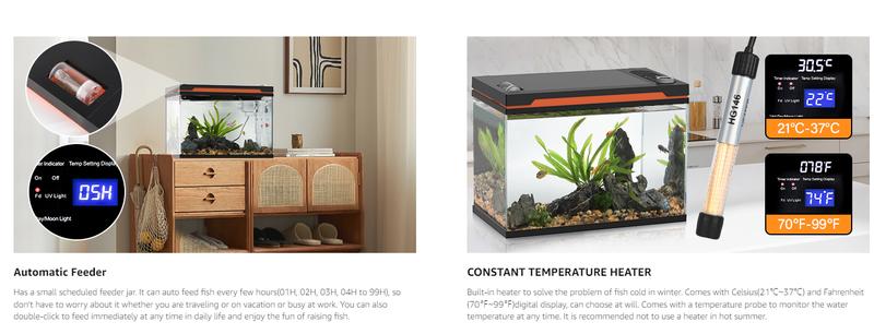 Christmas Gifts hygger 6 Gallon Smart Aquarium Starter Kit, Glass Fish Tank with Auto On/Off 24/7 Mode Light,Heater,Water Pump,Filter Media,Auto Feeder,Water Changer,Cleaning Gloves,Fish Net,Local Time/Timing Set