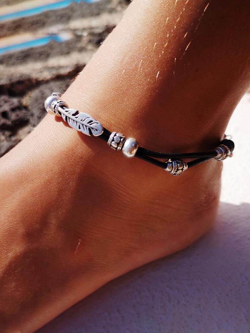 Boho Style Feather Design Anklet, Vintage Trendy Anklet for Women & Girls, Fashion Jewelry for Party, Daily Decor, Trendy All-match & Exquisite Jewelry for Birthday Gift