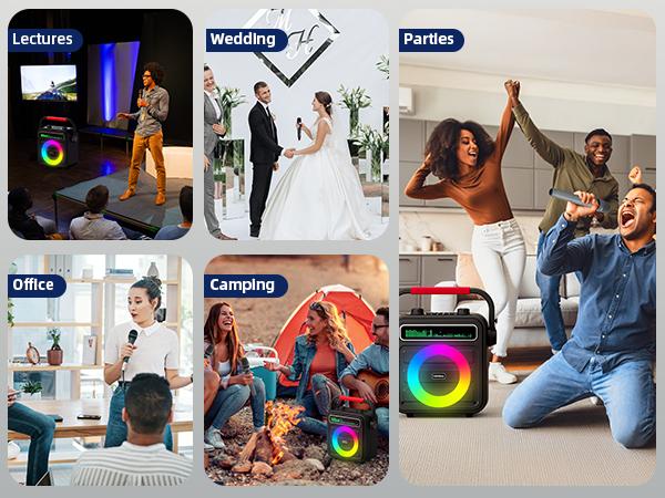 Karaoke Machine 2 Wireless Microphones, Portable Bluetooth Speaker w/PA System for Adults & Kids with LED Lights, Bass/Treble Adjustment, Supports REC/TWS/FM/AUX/USB/IF Card for Party