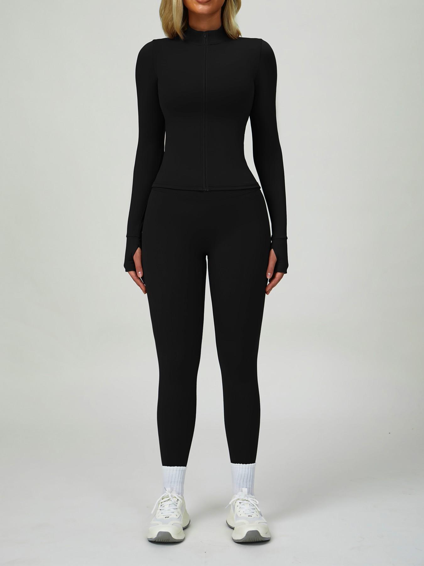 Women's High Waist Zipper Long Sleeve Yoga Pants Set, Elastic and Comfortable, Casual Wear for Daily, Fitness Running Cycling, Sportswear, Gym Outfit