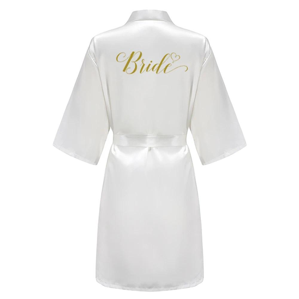 Team Bride Satin Kimono Lounge Robe, Royal Blue Bridesmaid Bathrobe with White Letters, Wedding Party Stress Relief Loungewear