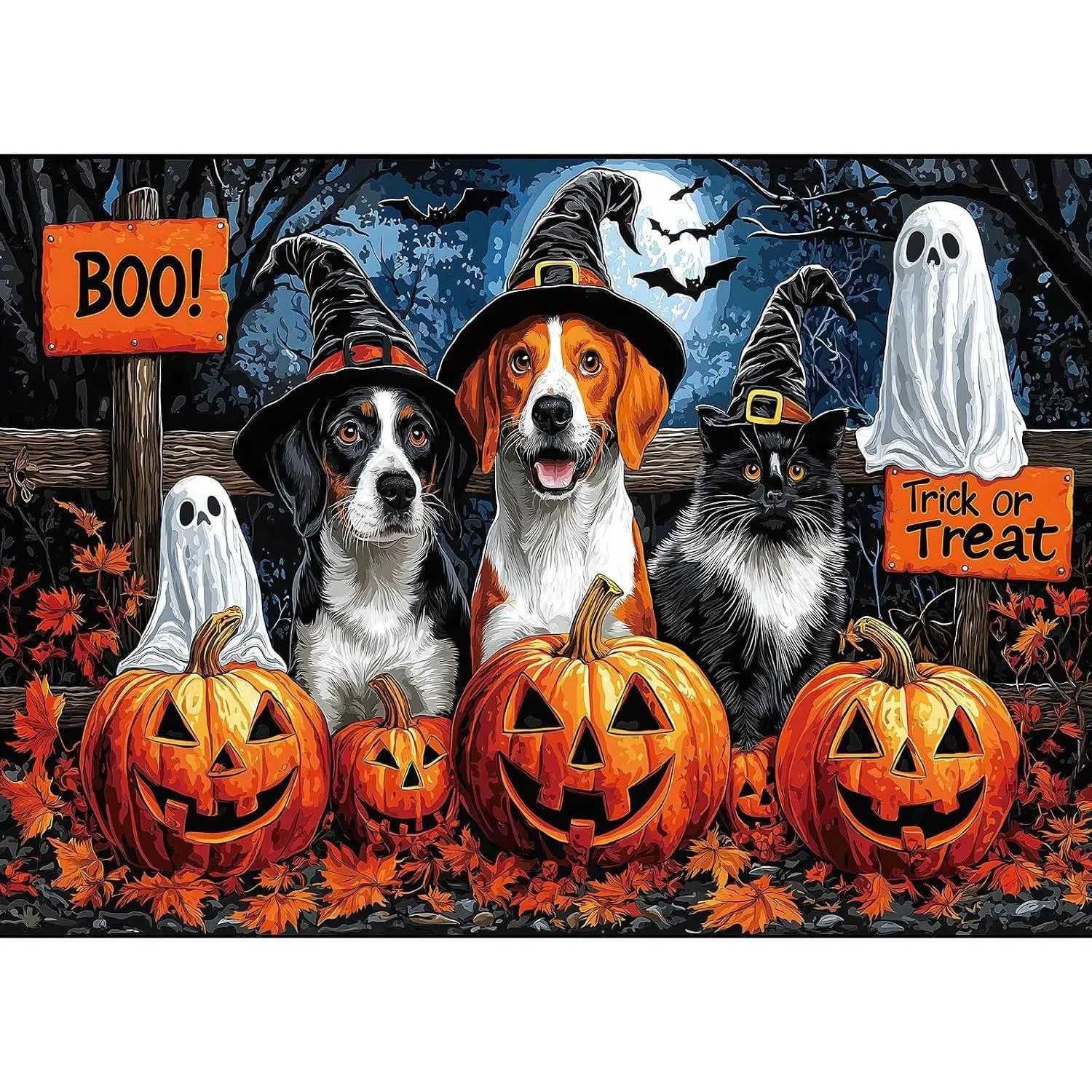 Puzzle for Adults 1000 Pieces Halloween Spooky Pumpkins Dogs & Cats | Autumn Jigsaw Puzzles 1000 Pieces with Letter, Dust Free, for Halloween Decor Holiday Gifts Party Game Night, 27.5"x19.7"