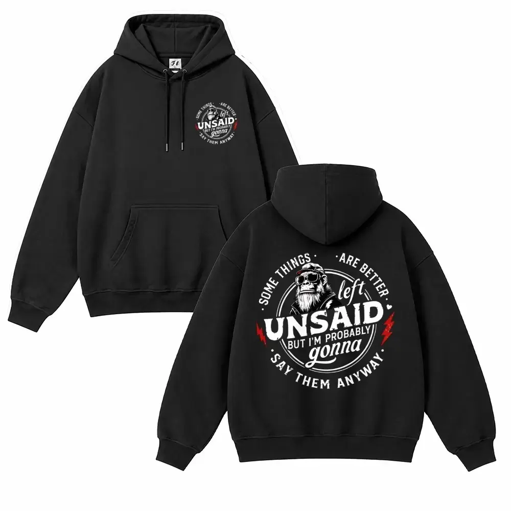Men’s Relaxed Fit Graphic Pullover Hoodie - "Some Things Are Better Left Unsaid" Funny Monkey Quote Print, Kangaroo Pocket, Unisex Menswear Tee, Sports Top for Daily Wear, Travel, Novelty Gifts