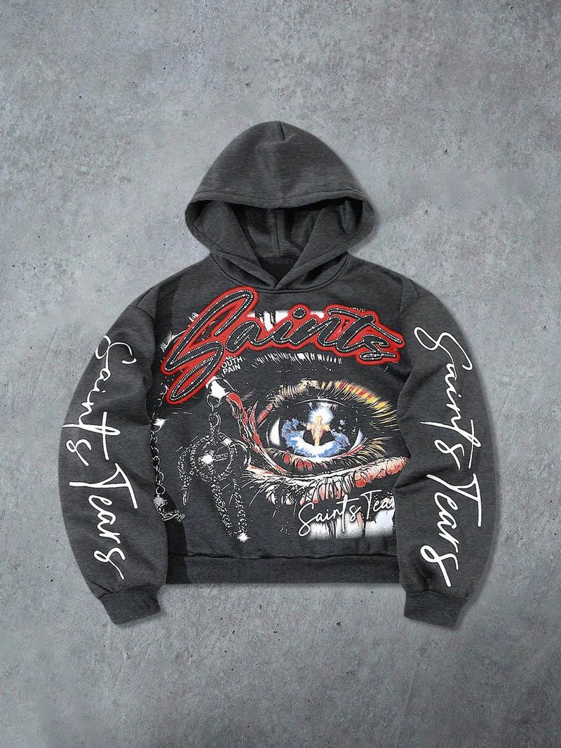 Men's Hooded Sweatshirt Autumn Winter Casual Street Fashion Street Style American Fashion Eye Element English Pattern Print Short Hoodie