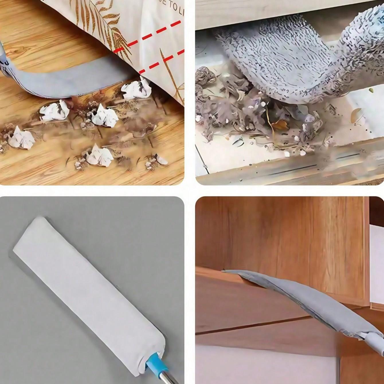 Retractable Duster with Long Handle, 1 Piece Bendable Gap Duster with 1 Extra Clean Pad, Effortless Cleaning Tool for Hard-to-reach Areas, Household Cleaning Supplies