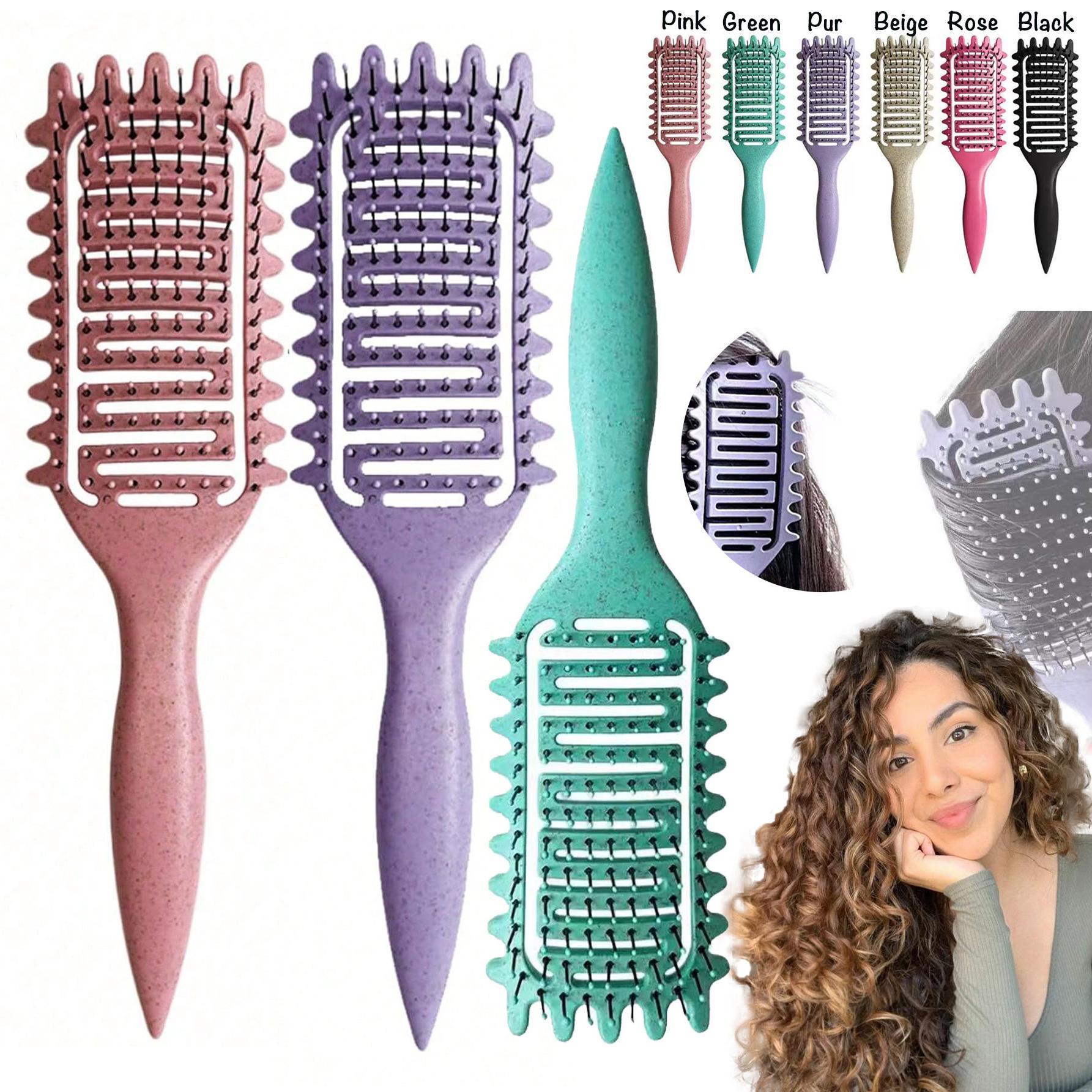 Vented Curl-Defining Brush, Curl Styling Brush, Curly Hair Detangler Brush for Curly, Wavy & Coily Hair, Airflow Comb for Fast Drying, Curl-Enhancing & Edge Lift, Detangling Brush for Wet & Dry Hair, Ideal for Travel, Home and Salon