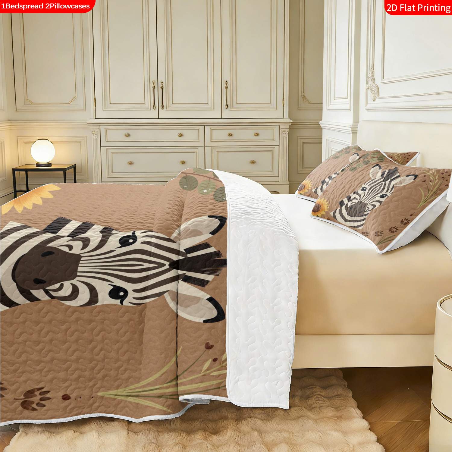 3 pcs, 2D Flat Print Zebra Animal Theme Modern Bedspread Set, Soft and Comfortable, Multiple Sizes Available, Suitable for Gifting and Daily Use, Ideal for Creating a Cozy Home Atmosphere(1 bedspread , 2 pillowcases)