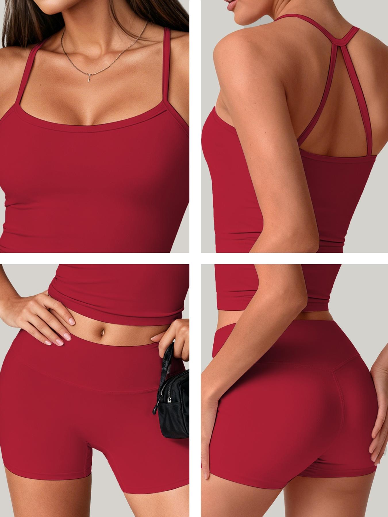 Women's Two-Piece Set, Sleeveless Crop Top + Tight Shorts, Fitness Exercise, Indoor Outdoor Sports Wear, Fitness Sportswear Set, Casual Summer Style