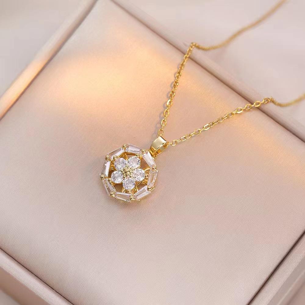 Colorful rotating white stone geometry niche novel design pendant temperament All-match three-piece set, shiny rotating earrings & necklaces & rings,Moissanite Earrings diamond stud holiday party gift woman birthday gift