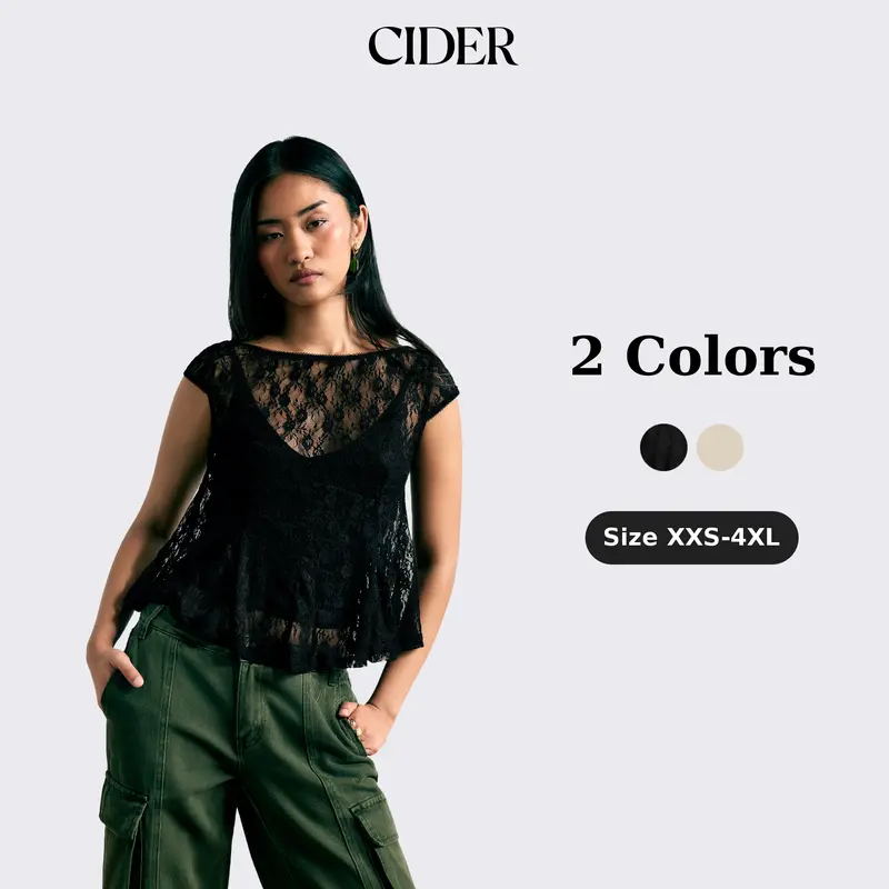 Cider Lace Boat Neck Short Sleeve Backless Blouse & Cami Top Set