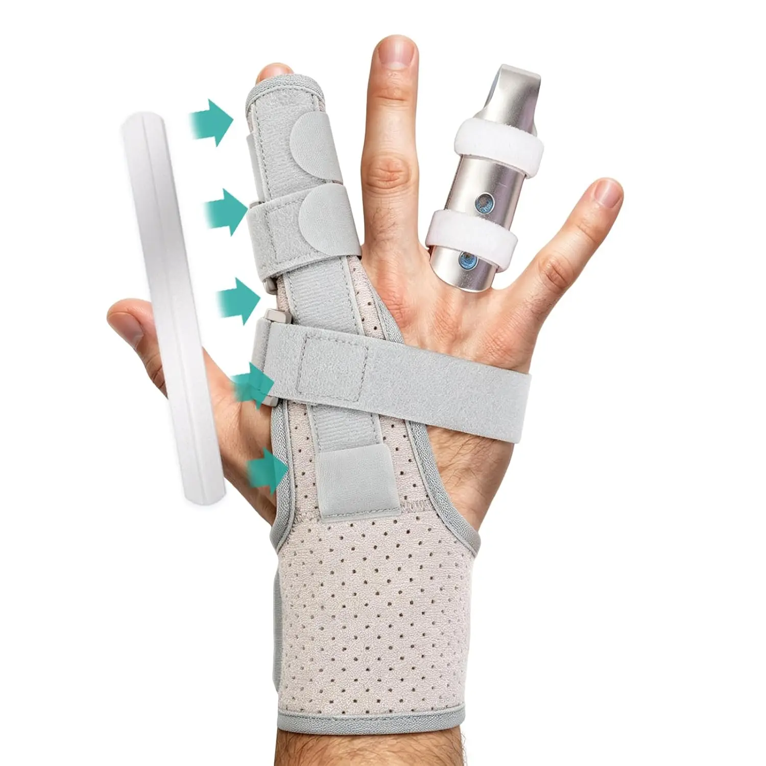 Finger Brace with Metal Splint, Trigger Finger Splint for Index, Middle, Ring, Pinky Support, Hand brace Joint Stabilizer for Mallet Broken Finger Post Operative, Hand Splint Kit
