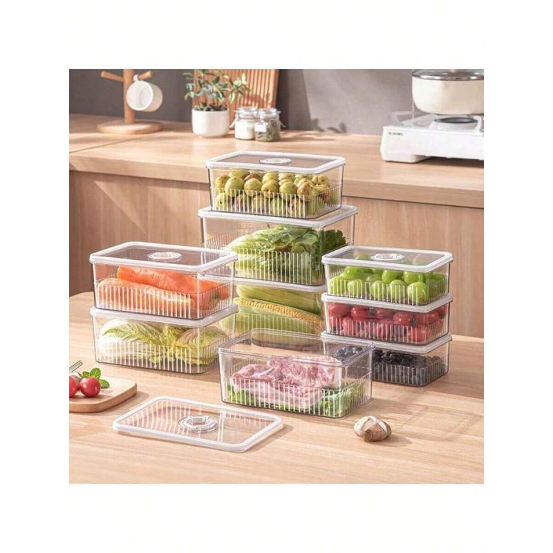 Stackable transparent food storage boxes with lids, refrigerator organizers, leak-proof refrigerator food storage boxes, suitable for storing fruits, vegetables and prepared food, Stackable Storage Container