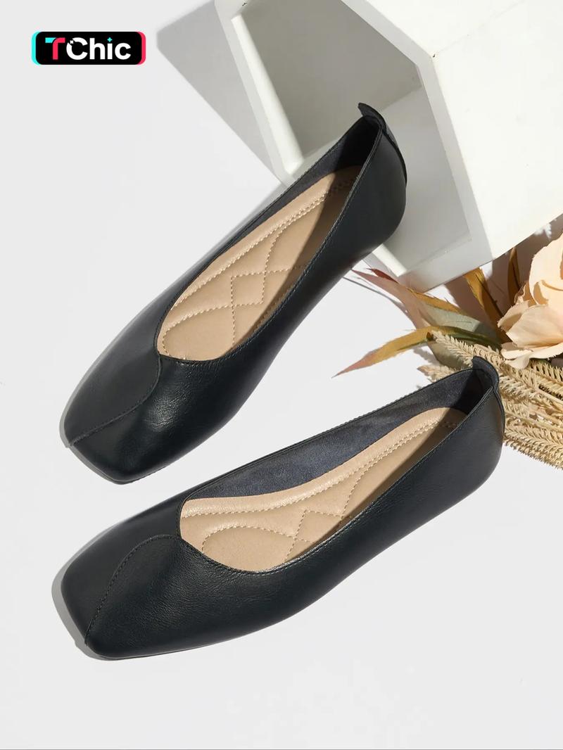 Women's Elegant Solid Color Square Toe Mary Jane Shoes, Fashionable Lightweight Comfortable Flat Shoes for Daily Wear, All-match Commuter Shoes for Work & Daily Wear, Casual Flats, Girl