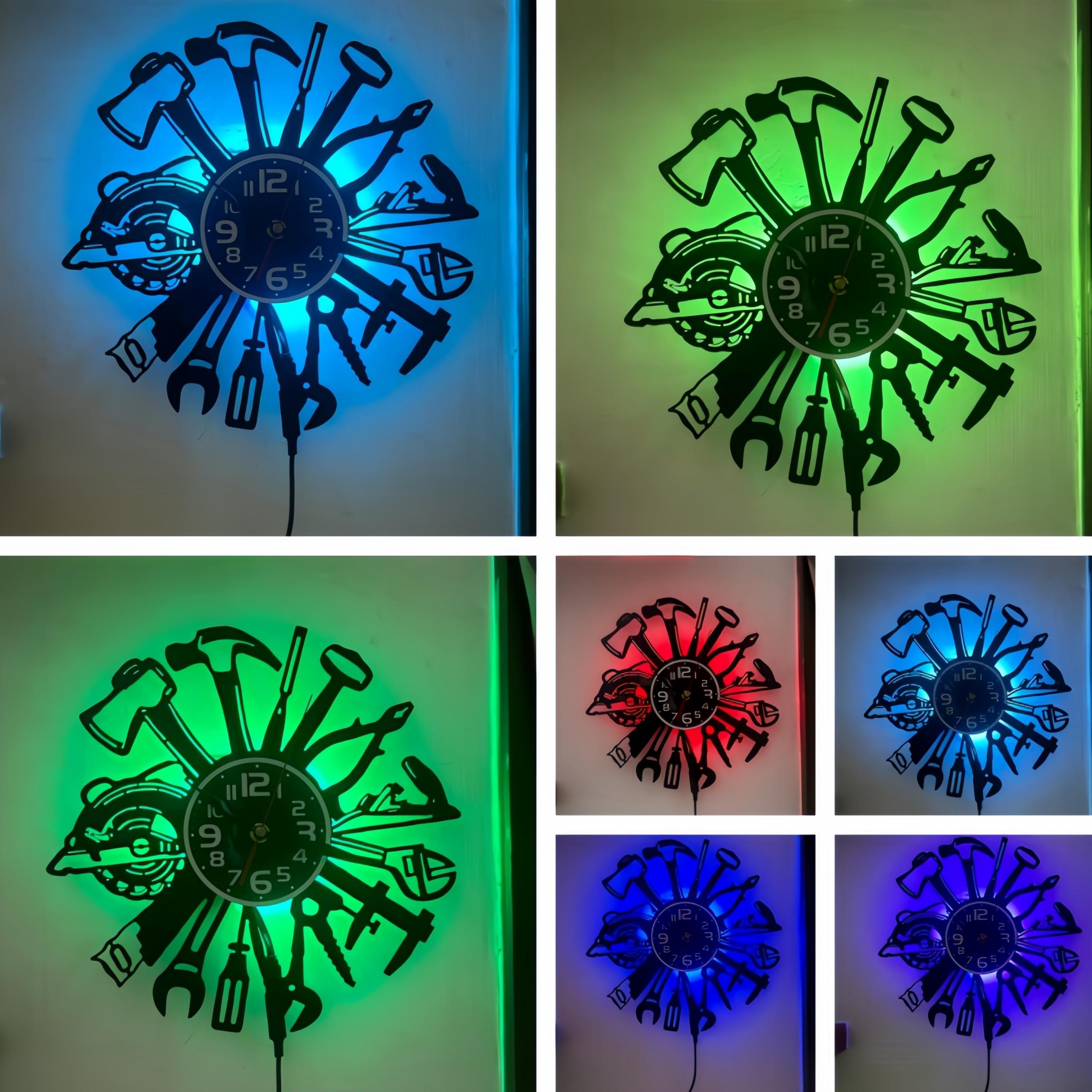Tool-Shape LED Wall Clock, Perfect for Garage and Repair Workshop, Loved by Mechanics and DIY Enthusiasts, Quartz Movement